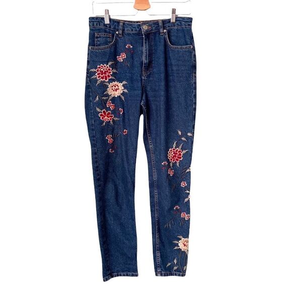 Topshop Dark Blue Embroidered Mom Jeans in Size W28 L32 - Picture 5 of 16